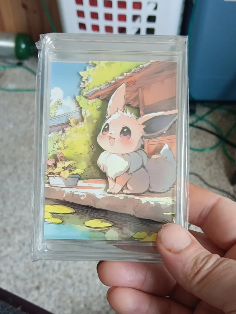 Pokemon Eevee Card  - Cream, Brown, Green & Blue Illustration